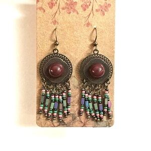 Vintage Style Multicolor & Bronze Tone Hoop Dangle Earrings